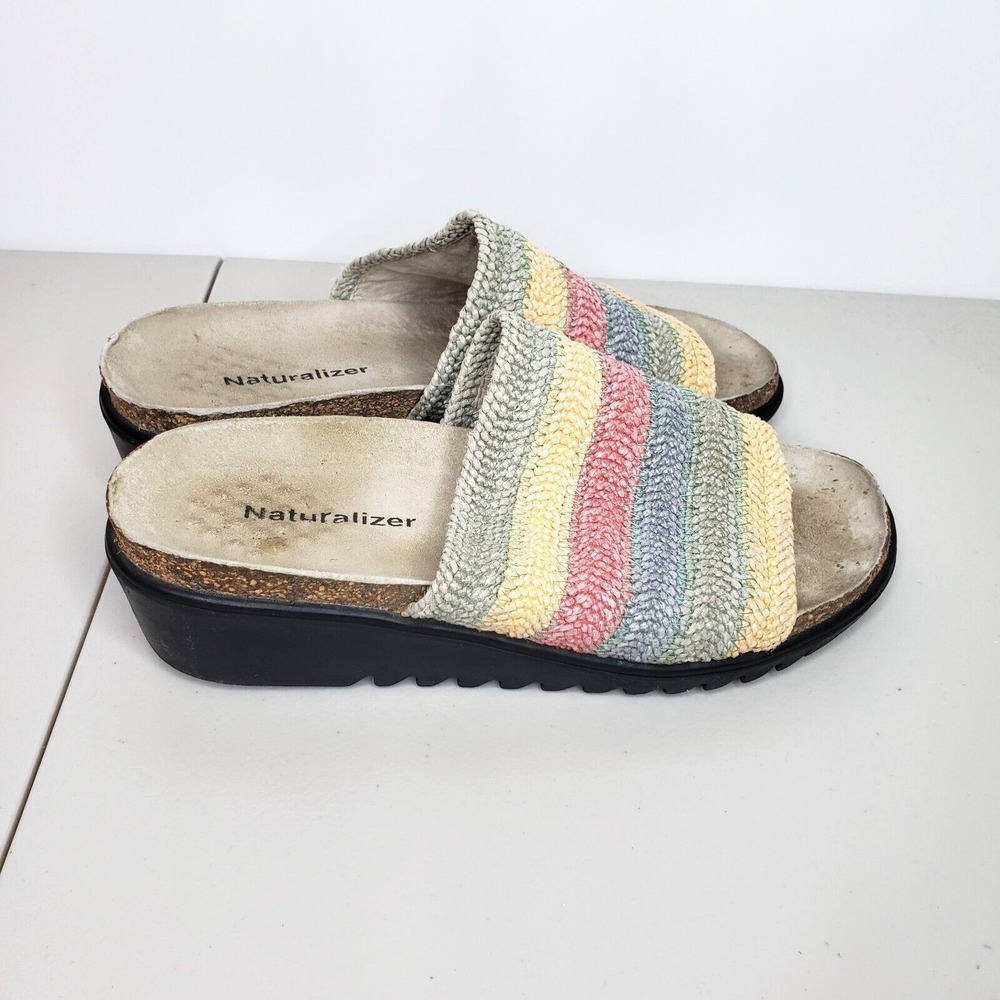 Naturalizer Slide Sandals Women's Size 6M Multicolor Rainbow Striped Boho‎ Wedge